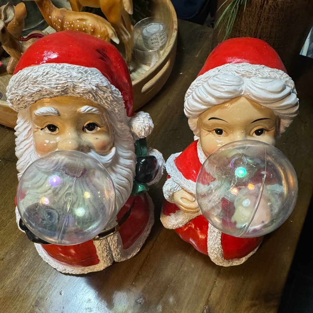 Festive Santa and Mrs. Claus Bubble Blowers Set 10 inches tall